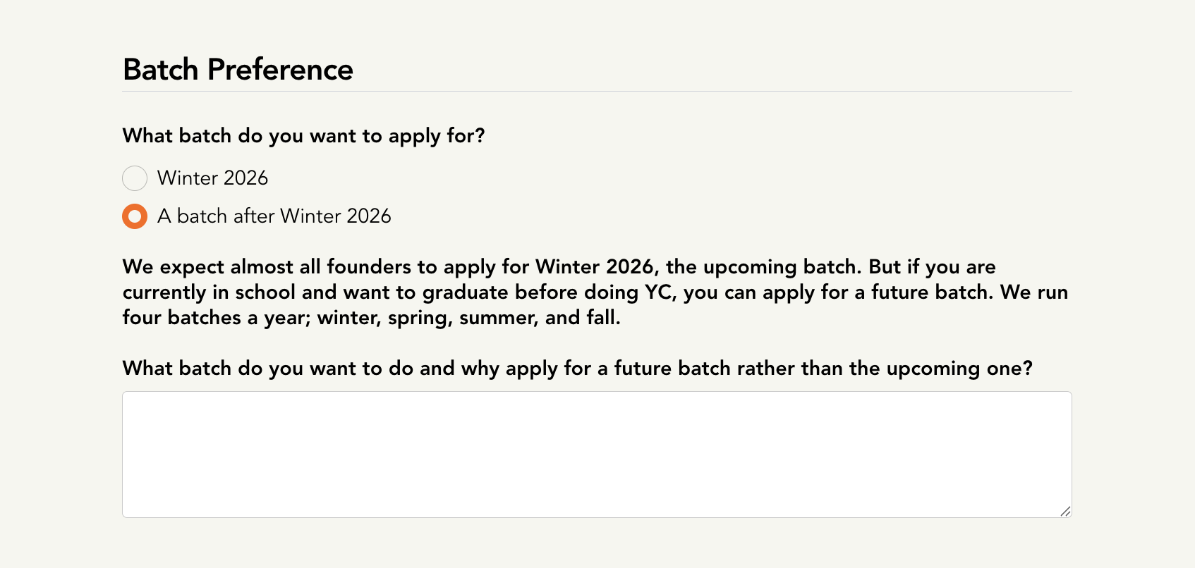 Early Decision batch selection in YC application